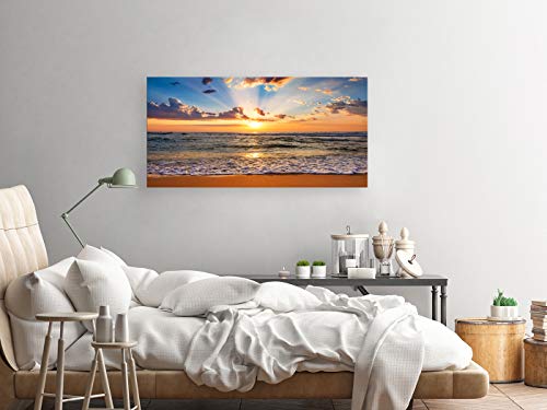 Muolunna BK1850 Wall Art Decor Large Canvas Print Picture Sunrise Ocean Beach Waves Scenery Modern Painting Artwork for Office Wall Decor Home Decoration Stretched and Framed Ready to Hang, 20x40inch x1pcs