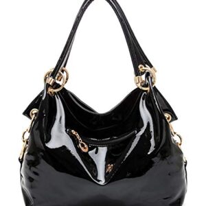 Yan Show Women Patent Leather Chain Handbags Shoulder Bags for Ladies Sequin Purse Black Large
