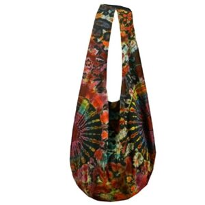 btp! tie dye sling crossbody shoulder bag purse hippie hobo cotton bohemian colorful firework, double side firework red vk10, large