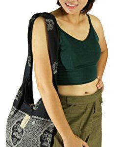 Lovely Creations Hippie Boho New Elephant Crossbody Bohemian Gypsy Sling Shoulder Bag Medium Size (A Gray)