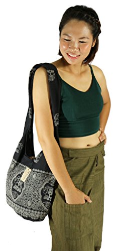 Lovely Creations Hippie Boho New Elephant Crossbody Bohemian Gypsy Sling Shoulder Bag Medium Size (A Gray)