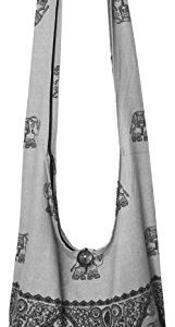 Lovely Creations Hippie Boho New Elephant Crossbody Bohemian Gypsy Sling Shoulder Bag Medium Size (A Gray)