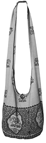 Lovely Creations Hippie Boho New Elephant Crossbody Bohemian Gypsy Sling Shoulder Bag Medium Size (A Gray)