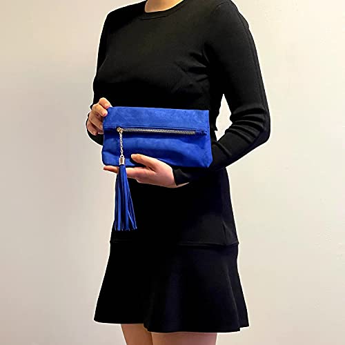 JNB Women's Microsuede Foldover Mini Pouch (Royal Blue)
