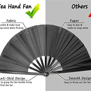 OMyTea Large Rave Folding Hand Fan for Men/Women - Chinese Japanese Kung Fu Tai Chi Handheld Fan with Fabric Case - for EDM, Music Festival, Club, Event, Party, Dance, Performance, Decoration (Black)