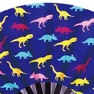 Amajiji Large Rave Folding Hand Fan for Men/Women, Chinease/Japanese Bamboo Hand Fan, Festival Accessories Performance Decoration Gift Dance Handheld Fan (Dinosaur)