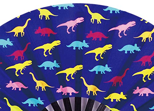 Amajiji Large Rave Folding Hand Fan for Men/Women, Chinease/Japanese Bamboo Hand Fan, Festival Accessories Performance Decoration Gift Dance Handheld Fan (Dinosaur)