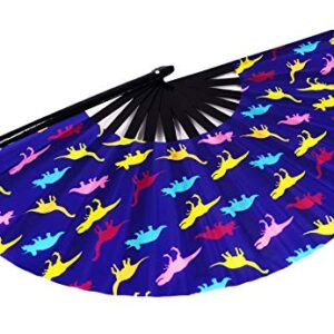 Amajiji Large Rave Folding Hand Fan for Men/Women, Chinease/Japanese Bamboo Hand Fan, Festival Accessories Performance Decoration Gift Dance Handheld Fan (Dinosaur)