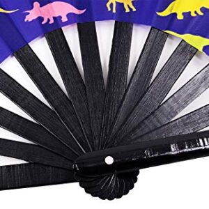 Amajiji Large Rave Folding Hand Fan for Men/Women, Chinease/Japanese Bamboo Hand Fan, Festival Accessories Performance Decoration Gift Dance Handheld Fan (Dinosaur)