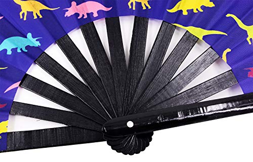 Amajiji Large Rave Folding Hand Fan for Men/Women, Chinease/Japanese Bamboo Hand Fan, Festival Accessories Performance Decoration Gift Dance Handheld Fan (Dinosaur)