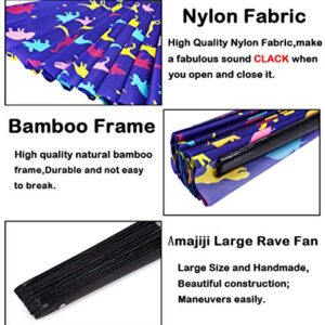 Amajiji Large Rave Folding Hand Fan for Men/Women, Chinease/Japanese Bamboo Hand Fan, Festival Accessories Performance Decoration Gift Dance Handheld Fan (Dinosaur)