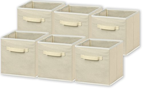 6 Pack - SimpleHouseware Foldable Cloth Storage Cube Basket Bins Organizer, Beige