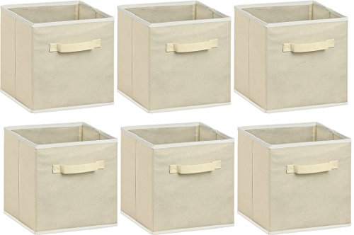 6 Pack - SimpleHouseware Foldable Cloth Storage Cube Basket Bins Organizer, Beige