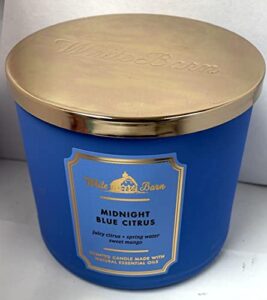 bath & body works white barn 3-wick candle in midnight blue citrus