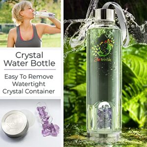 Zentrinsic Crystal-Infused-Water-Bottle, Inc 3 crystals- Rose-Quartz-Clear-Quartz & Amethyst Eco-Friendly and perfect for yoga-meditation-reiki-spiritual-gifts Healing Stones and Elixir Energy 16.9 oz