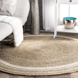 nuloom rikki coastal braided jute area rug, 6′ round, off-white