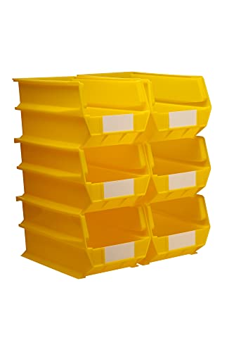 Triton Products 3-240Y LocBin 14-3/4-Inch Length, 8-1/4-Inch Width, 7-Inch Height Yellow Stacking, Hanging, Interlocking Polypropylene Bins, 6-Pack