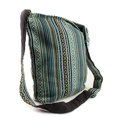 Tree of Life Canvas Crossbody Sling Purse with Tranquil Boho Stripes, Made with Hemp and Cotton, Great For Festivals, Beach, Everyday Wear & More