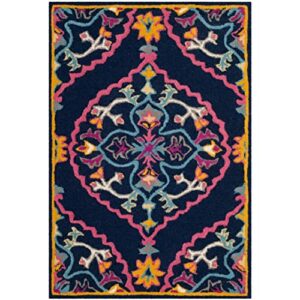 safavieh bellagio collection 2’3″ x 5′ navy blue/multi blg605c handmade medallion premium wool accent rug