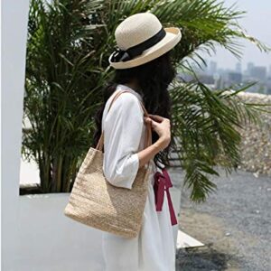 Aphoraeny Straw Beach Bag Buckets Totes Handbag Shoulder Bag Tote Bag Women Summer Handbag (Dark Beige)