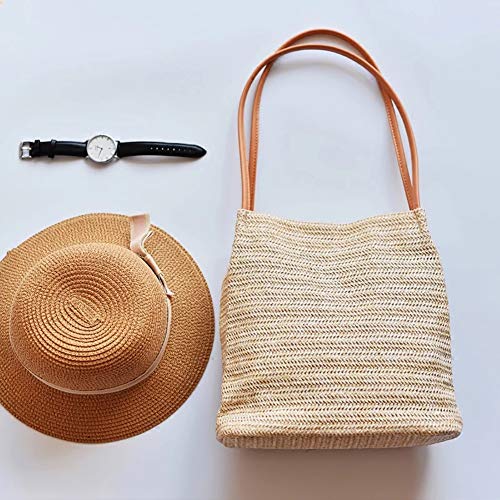 Aphoraeny Straw Beach Bag Buckets Totes Handbag Shoulder Bag Tote Bag Women Summer Handbag (Dark Beige)