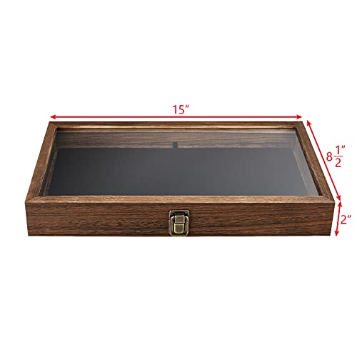 MOOCA Wooden Jewelry display case with Tempered Glass Top Lid, Brown Color