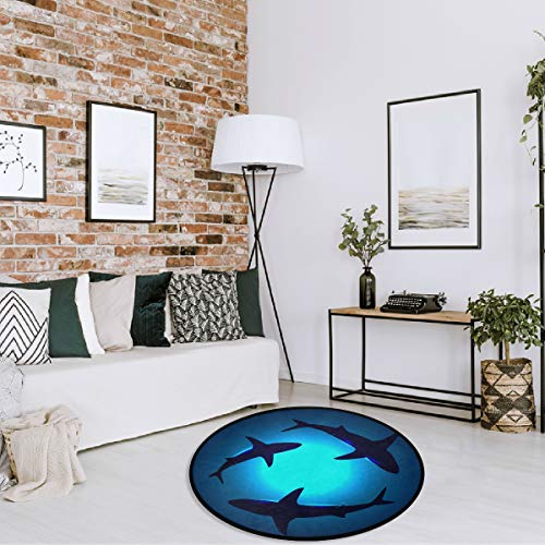 Vdsrup Cute Animal Sharks Doormat Shark Blue Ocean Round Floor Mat Non Slip Absorbent Carpet Yoga Rug for Entryway Bedroom Living Room Sofa Home Decor