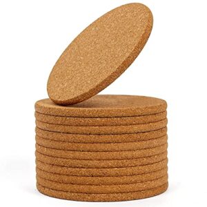 noe & malu round edges cork coasters 4″ diameter 1/4″ thick, set of 12 wooden drink coasters absorbent heat resistant reusable tea or coffee coaster, reusable saucers for wine glasses cups mugs