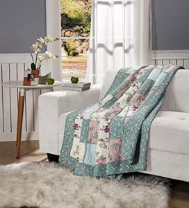 chezmoi collection abbi 1-piece garden floral shabby chic throw pre-washed cotton ruffle trim patchwork throw blanket