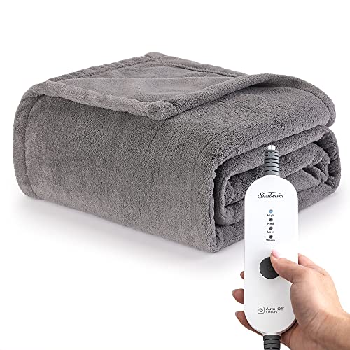 Sunbeam Royal Luxe Dove Grey Heated Personal Throw / Blanket, Cozy-Warm, Adjustable Heat Settings