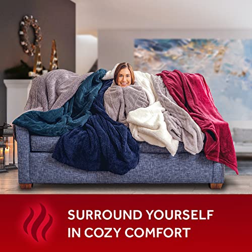 Sunbeam Royal Luxe Dove Grey Heated Personal Throw / Blanket, Cozy-Warm, Adjustable Heat Settings