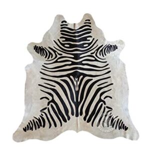 Zebra Print Black on Off White Genuine Cowhide Rug 6 x 7 ft. 180 x 210 cm