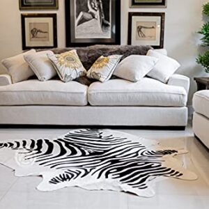 Zebra Print Black on Off White Genuine Cowhide Rug 6 x 7 ft. 180 x 210 cm