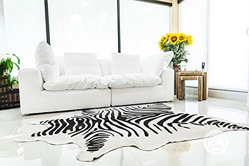 Zebra Print Black on Off White Genuine Cowhide Rug 6 x 7 ft. 180 x 210 cm