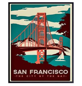 san francisco golden gate bridge vintage art print wall poster -chic home decor for living room, bedroom, family room, office – gift for california ca travel fans- 8×10 photo unframed