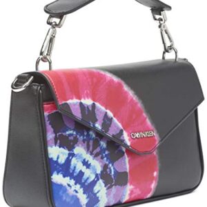 Calvin Klein Statement Series Lock Daytonna Leather Flap Convertible Shoulder Bag & Crossbody, Black Multi Print