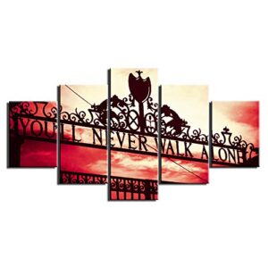 canvas art wall decor football club – you’ll never walk alone picture poster framed artwork 5 piece wall art room decoration ready to hang(60”wx32”h)