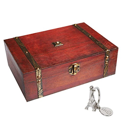 SICOHOME Treasure Box,9.0" Pirate Small Wooden Box for Jewelry Storage,Cards Collection,Gifts and Home Decoration