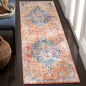 safavieh bristol collection 2’3″ x 6′ blue/orange btl350s boho chic medallion distressed runner rug