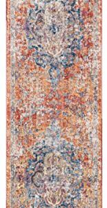 SAFAVIEH Bristol Collection 2'3" x 6' Blue/Orange BTL350S Boho Chic Medallion Distressed Runner Rug