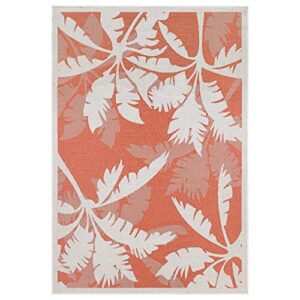couristan monaco indoor/outdoor area rug for patios, decks, kitchens, and laundry rooms, all-weather, pet-friendly and easy to clean, coastal flora pattern in ivory-orange, 5’3″ x 7’6″