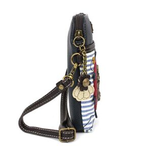 CHALA Crossbody Cell Phone Purse - Women PU Leather Multicolor Handbag with Adjustable Strap - Anchor - Blue & White Stripe