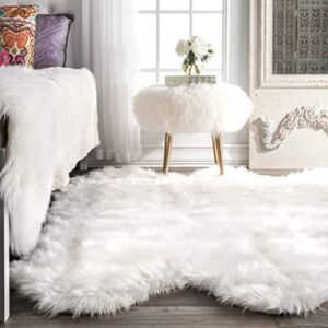 NuLOOM Deonna Faux Sheepskin Shag Area Rug, 5' 3" x 6', White