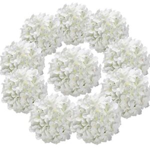 flojery silk hydrangea heads artificial flowers heads with stems for home wedding decor,pack of 10 (white)
