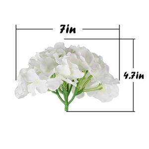 Flojery Silk Hydrangea Heads Artificial Flowers Heads with Stems for Home Wedding Decor,Pack of 10 (White)