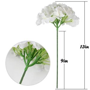 Flojery Silk Hydrangea Heads Artificial Flowers Heads with Stems for Home Wedding Decor,Pack of 10 (White)