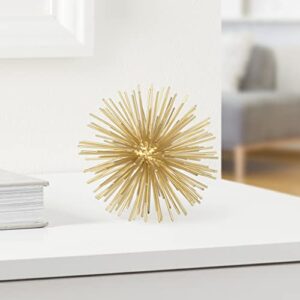 Torre & Tagus Spike Sphere Metal 3D Starburst Table Geometric Tabletop Shelf Accents-Mid Century Modern Urchin Sculpture Home Decorative Object, Small, Gold