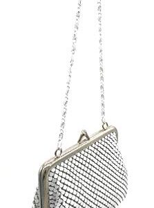 X-Small Women clutch metal mesh purse Hand carry chain for Cocktail Party Prom Wedding Banquet (White)