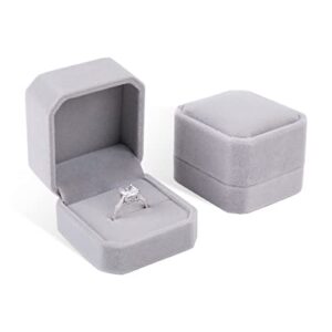 isuperb set of 2 gray velvet couple ring box earring jewelry case gift boxes 2.2×1.9×1.6inch.