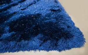 8×10 feet navy blue dark blue color solid plush 3d pile decorative designer area rug carpet bedroom living room indoor shag shaggy shimmer shiny glitter furry flokati plush pile modern contemporary